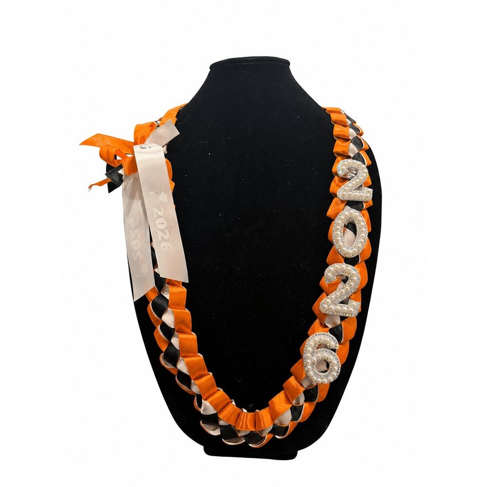 Class of 2026 Graduation Lei with Bling Beaded 2026 Red Black White Ribbon Lei